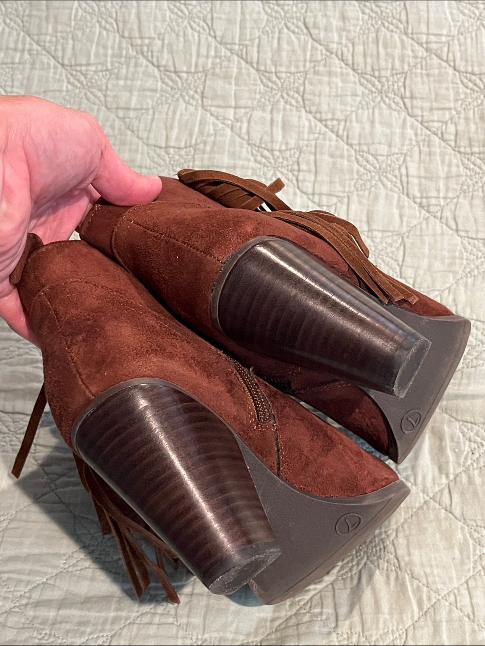 Leather Fringe Suede Ankle Boots in Rich Brown - Picture 13 of 15